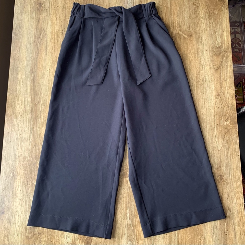 Lululemon Lab Pants Women 4 Wide Leg Cropped Black Tie Waist